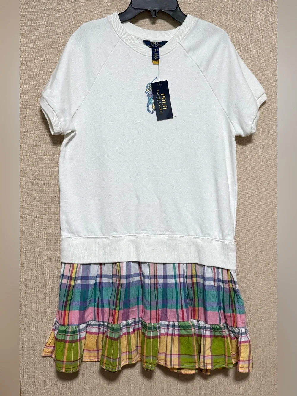 Girl's Dresses Polo Ralph Lauren Kids Big Pony Plaid-Skirt Terry Dress L 12-14